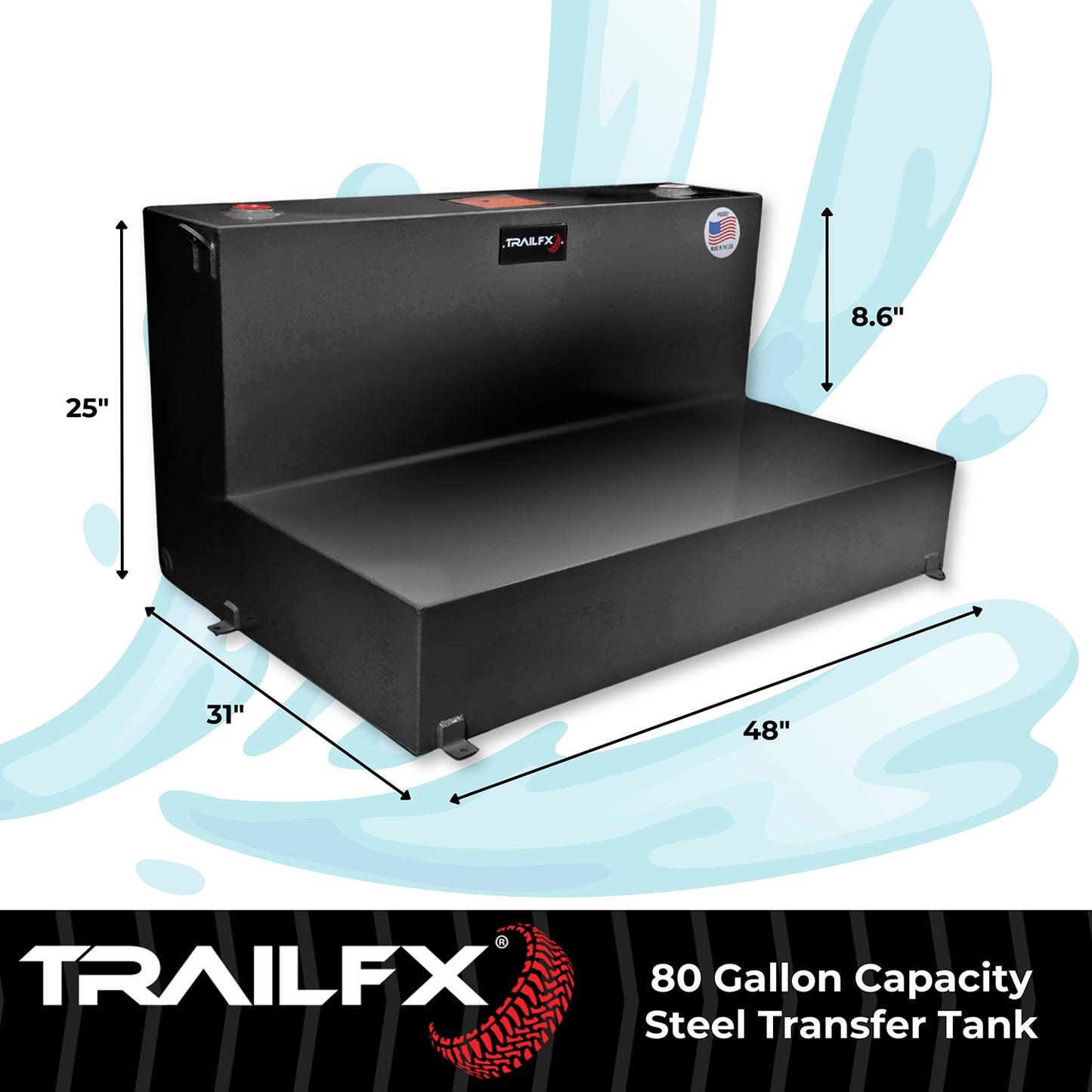 TrailFX 80 Gallon Black Steel L-Shape Transfer Tank - 21180SB