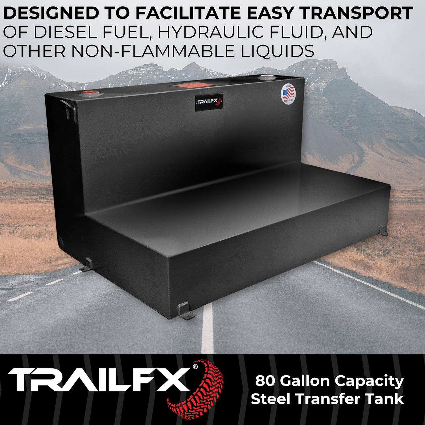TrailFX 80 Gallon Black Steel L-Shape Transfer Tank - 21180SB