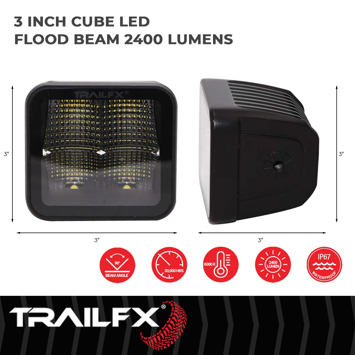 TrailFX 3X3 Black Square Pod 4X5W LED Cube Light Flood Pair - 2X2CFBKPR