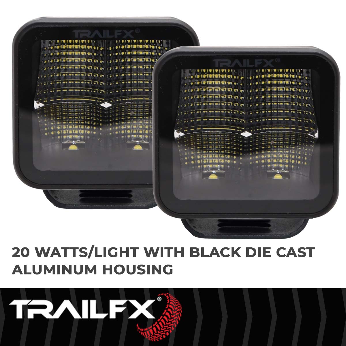 TrailFX 3X3 Black Square Pod 4X5W LED Cube Light Flood Pair - 2X2CFBKPR