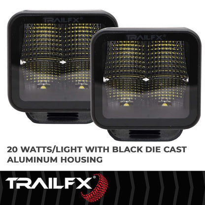 TrailFX 3X3 Black Square Pod 4X5W LED Cube Light Flood Pair - 2X2CFBKPR