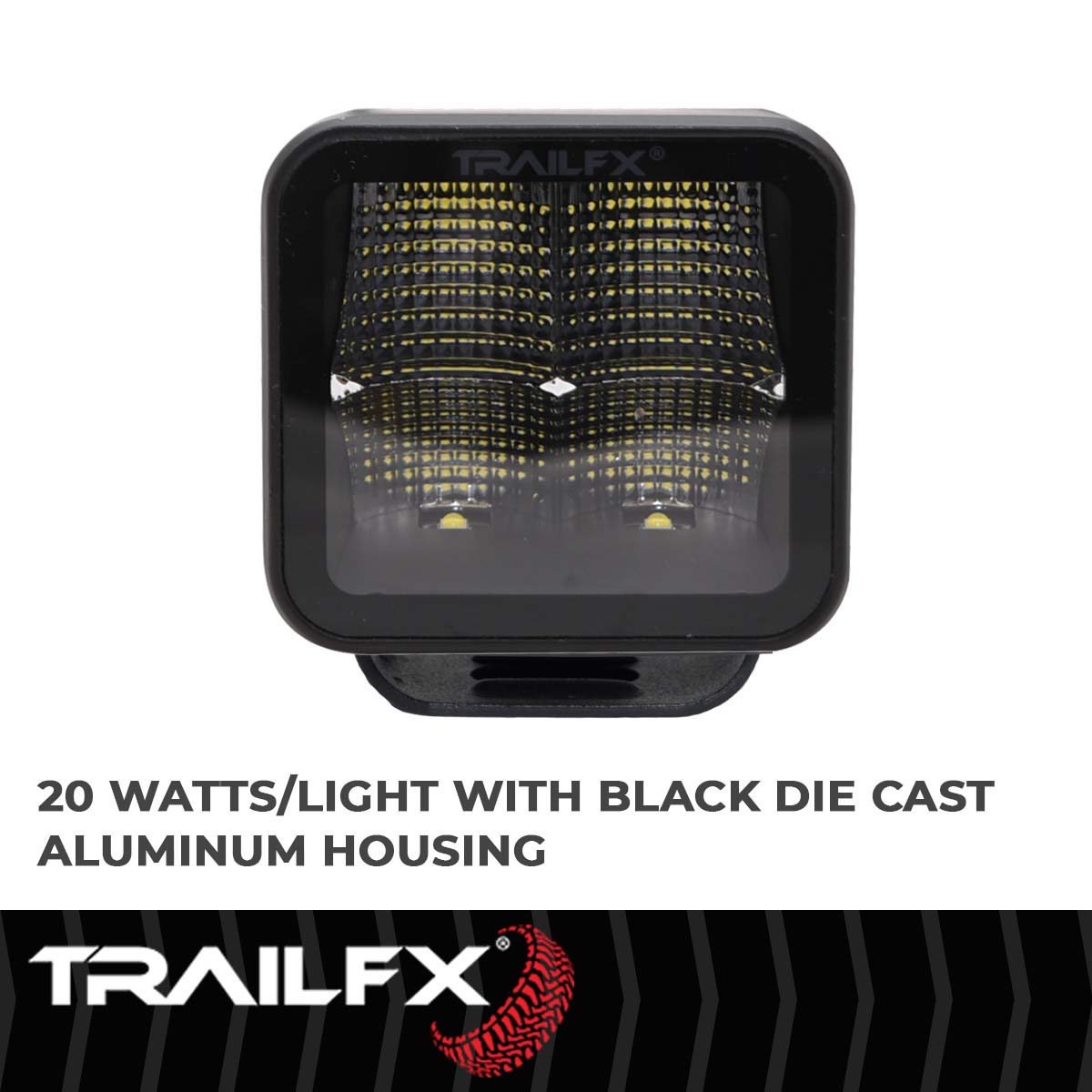 TrailFX 3X3 Black Square Pod 4X5W LED Cube Light Flood Single - 2X2CFBK