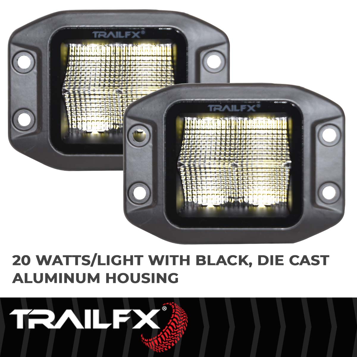 TrailFX Black Pod 4X5W LED Cube Light Flush Mount Flood Pair - 2X2CFFMBPR