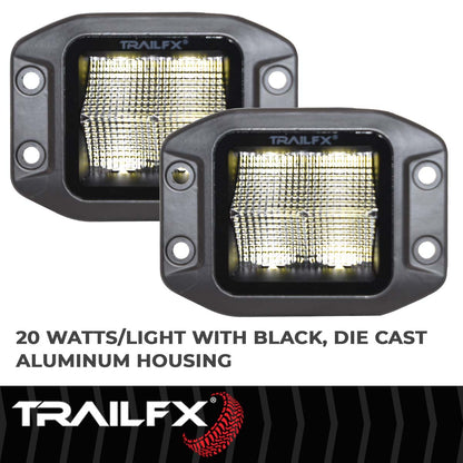 TrailFX Black Pod 4X5W LED Cube Light Flush Mount Flood Pair - 2X2CFFMBPR