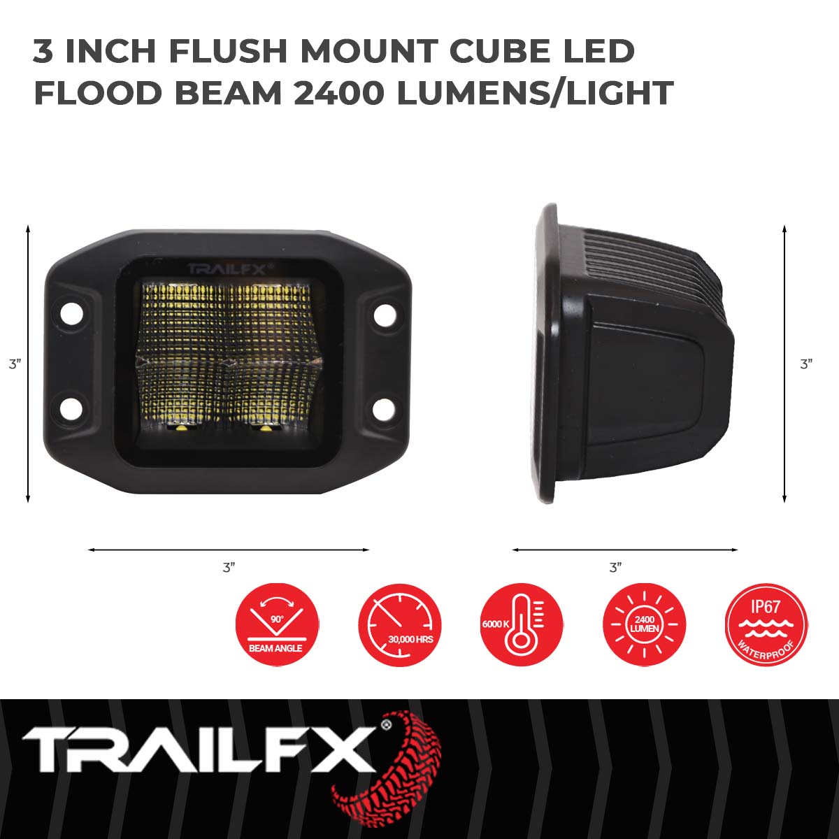 TrailFX Black Pod 4X5W LED Cube Light Flush Mount Flood Single - 2X2CFFMB
