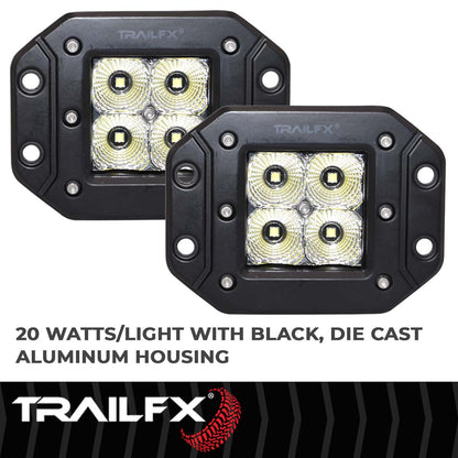 TrailFX 3X3 Square 4X5W LED Cube Light Flush Mount Flood Pair - 2X2CFFMPR