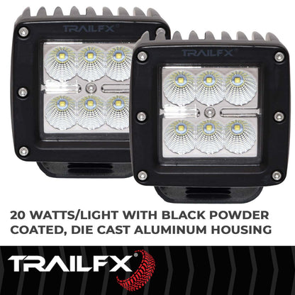 TrailFX 3X2 Square 6X3W LED Cube Light Flood Pair - 3X2CFPR