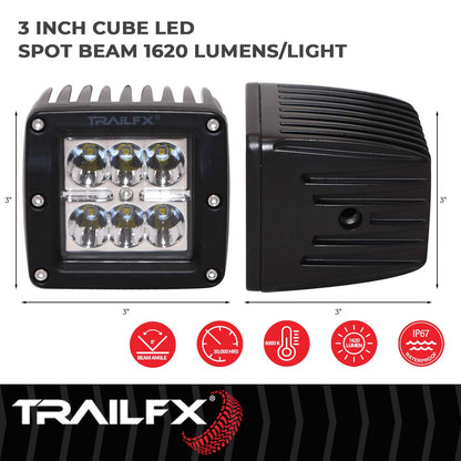 TrailFX 3X2 Square 6X3W LED Cube Light Spot Pair - 3X2CSPPR