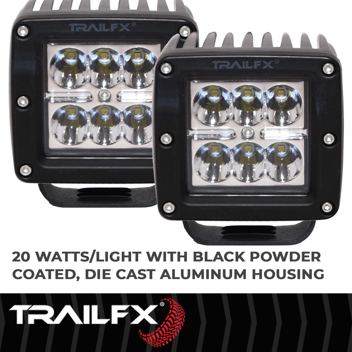 TrailFX 3X2 Square 6X3W LED Cube Light Spot Pair - 3X2CSPPR