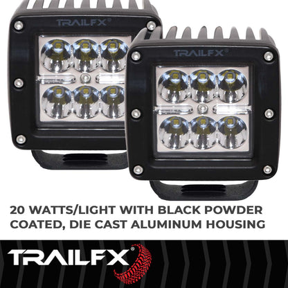 TrailFX 3X2 Square 6X3W LED Cube Light Spot Pair - 3X2CSPPR