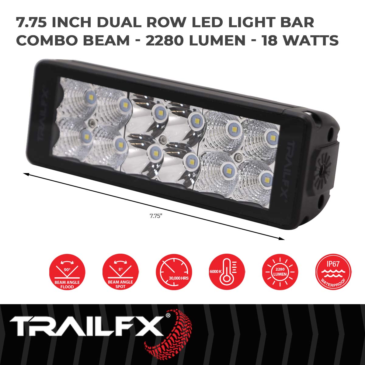 TrailFX DRS 12X1.5W 7" LED Light Bar Flood/Spot Combo - 6DRSCM