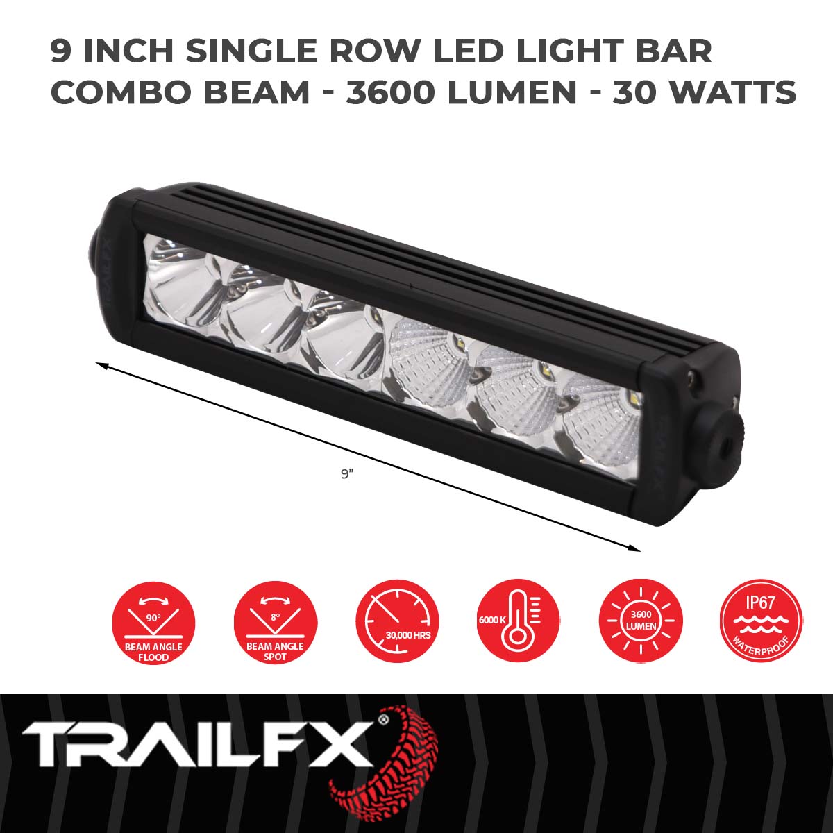 TrailFX SRS 6X5W 9" LED Light Bar Flood/Spot Combo - 9SRSCM