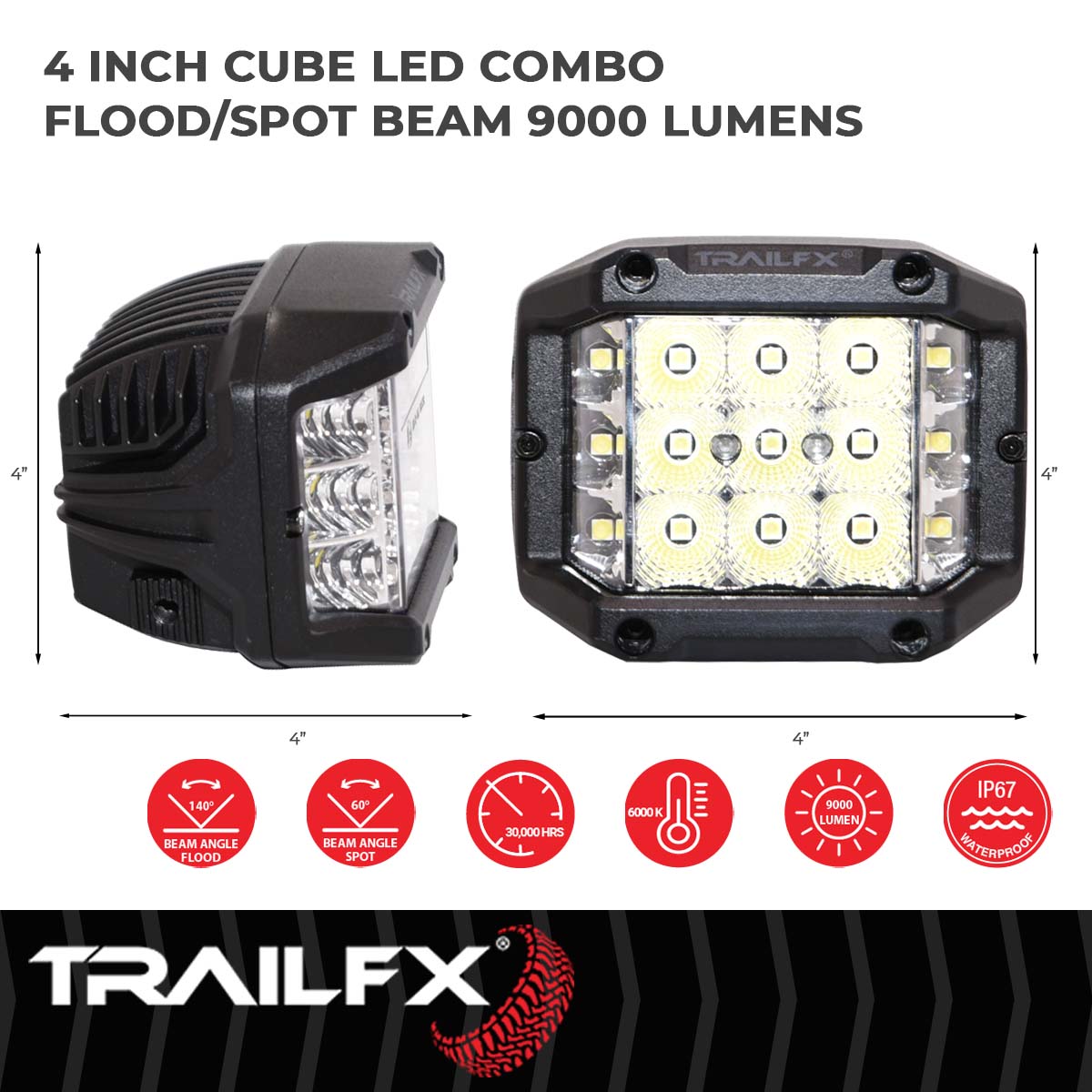 TrailFX Square Pod Side Shooter 15X5W LED Flood Pair - PODSIDEFPR