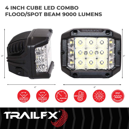 TrailFX Square Pod Side Shooter 15X5W LED Flood Pair - PODSIDEFPR