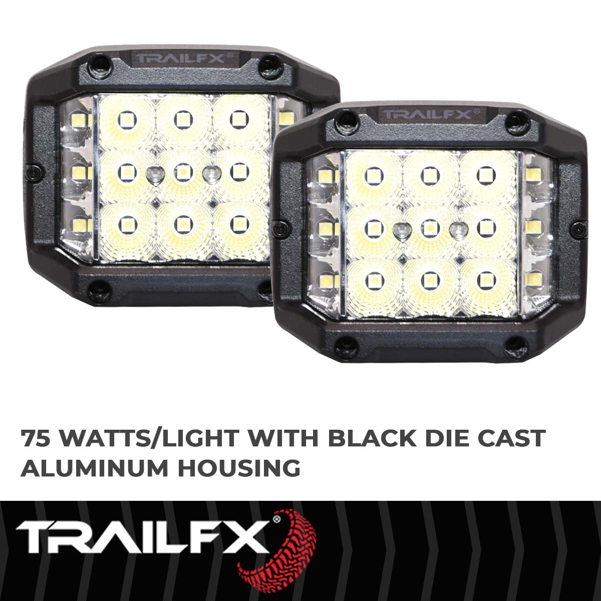TrailFX Square Pod Side Shooter 15X5W LED Flood Pair - PODSIDEFPR
