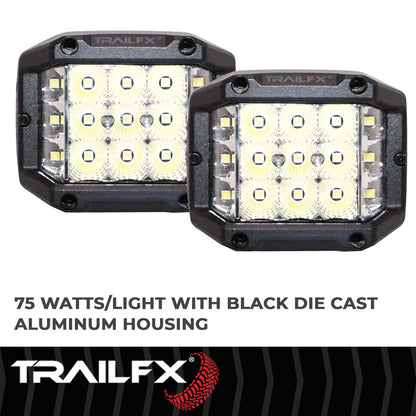 TrailFX Square Pod Side Shooter 15X5W LED Flood Pair - PODSIDEFPR