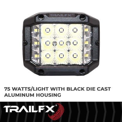 TrailFX Square Pod Side Shooter 15X5W LED Flood Single - PODSIDEF