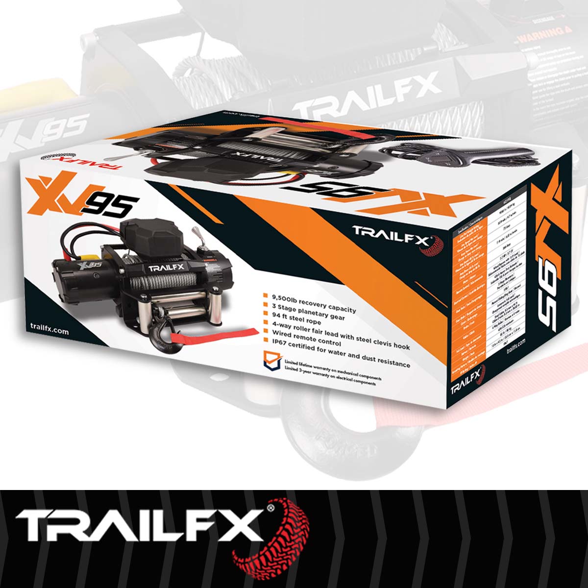 TrailFX Reflex 2.0 Steel Cable Winch 9500 Lb - WXV95B