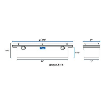 UWS Crossover Tool Box - 69-in - Low Profile - Single Lid - With Rail - Standard Tub - Bright Aluminum - TBS-69-LP-R