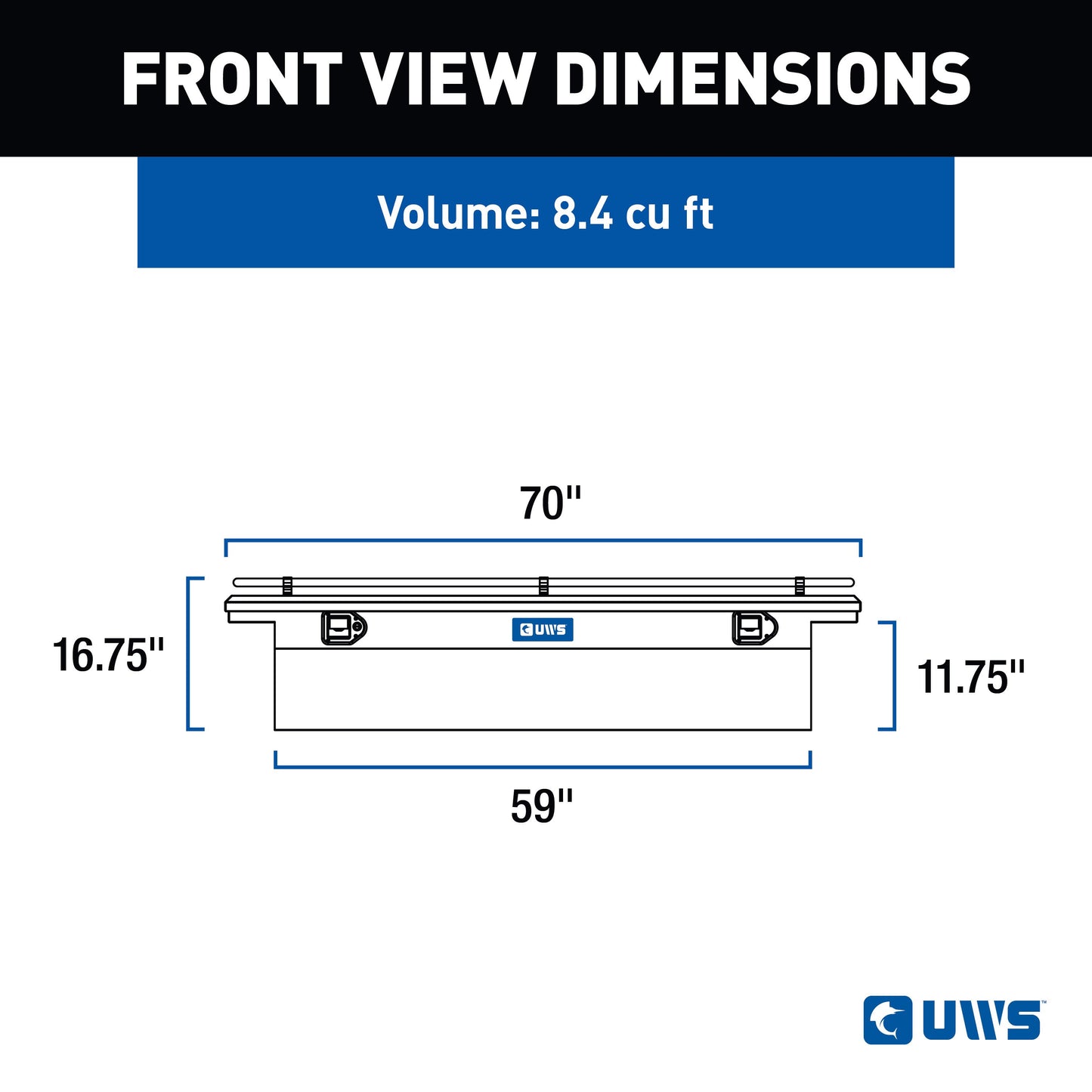 UWS Crossover Tool Box - 69-in - Low Profile - Single Lid - With Rail - Standard Tub - Bright Aluminum - TBS-69-LP-R