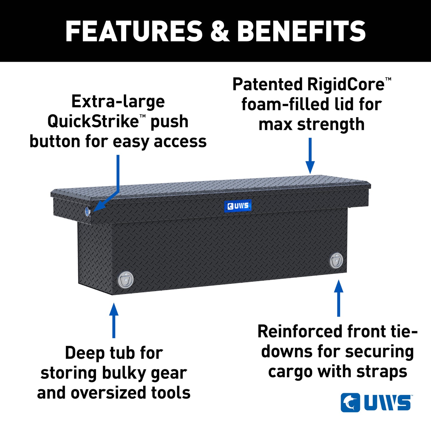 UWS Crossover Tool Box - 69-in - Standard Profile - Single Lid - Deep Tub - Push Button - Matte Black - TBSD-69-PB-MB