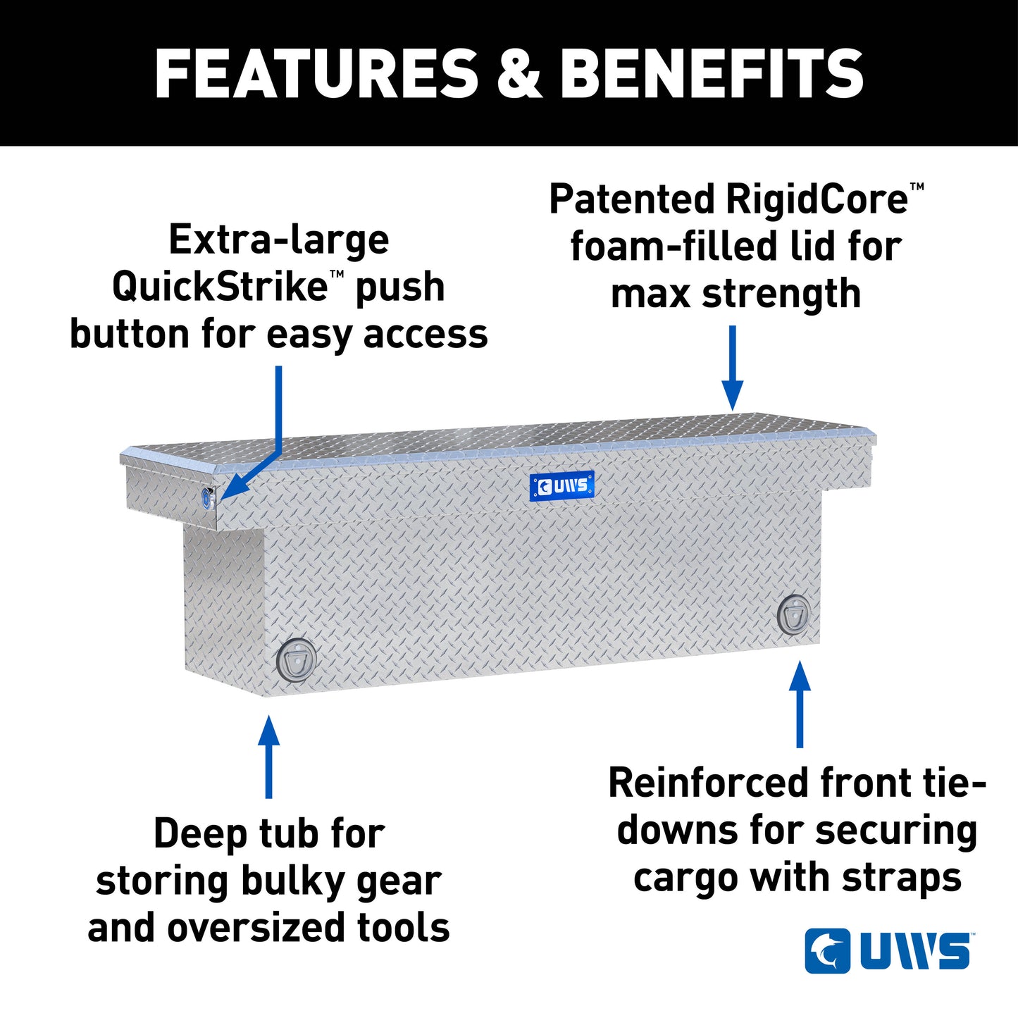 UWS Crossover Tool Box - 69-in - Standard Profile - Single Lid - Deep Tub - Push Button - Bright Aluminum - TBSD-69-PB