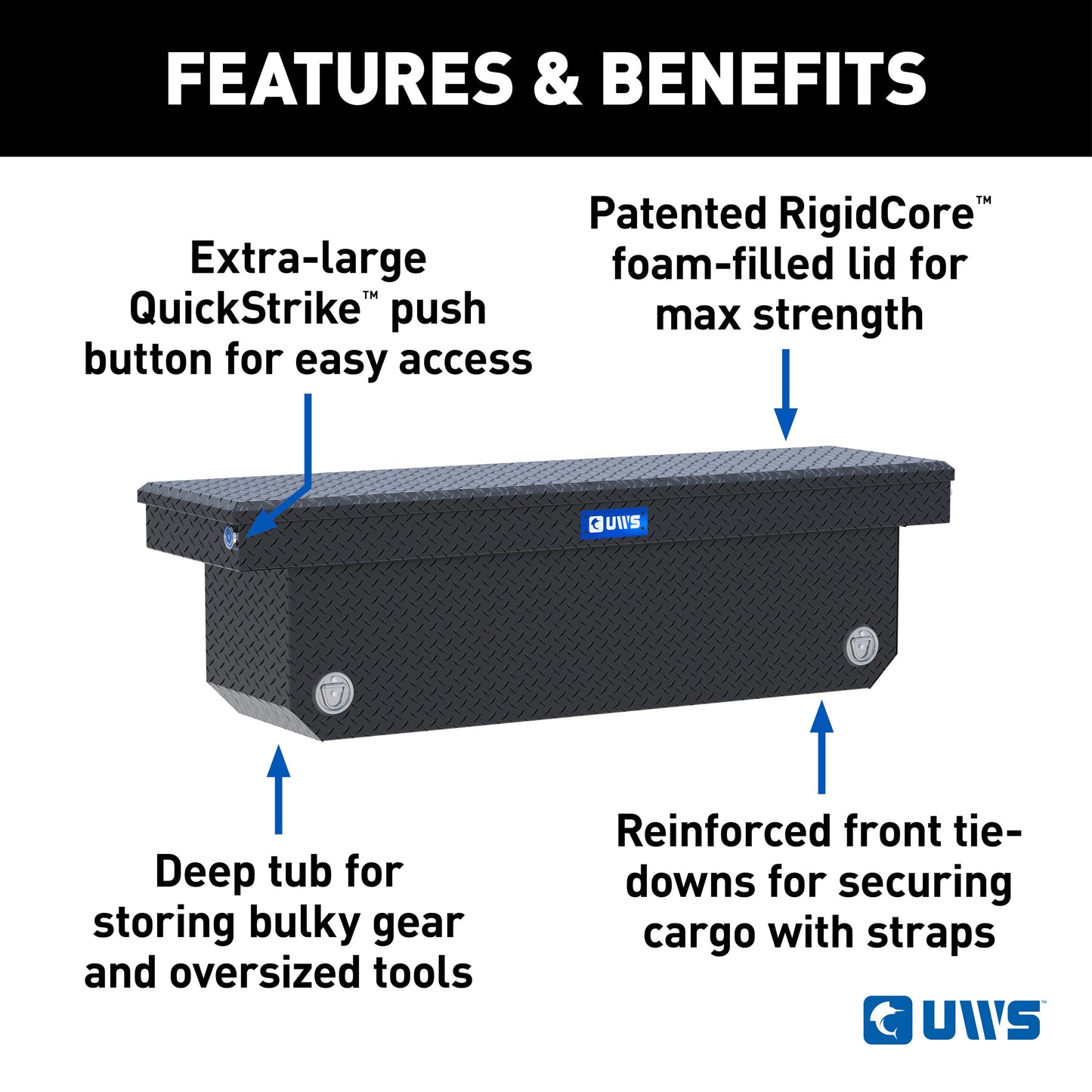 UWS Crossover Tool Box - 72-in - Standard Profile - Single Lid - Deep Angled Tub - Push Button - Matte Black - TBSD-72-A-PB-MB