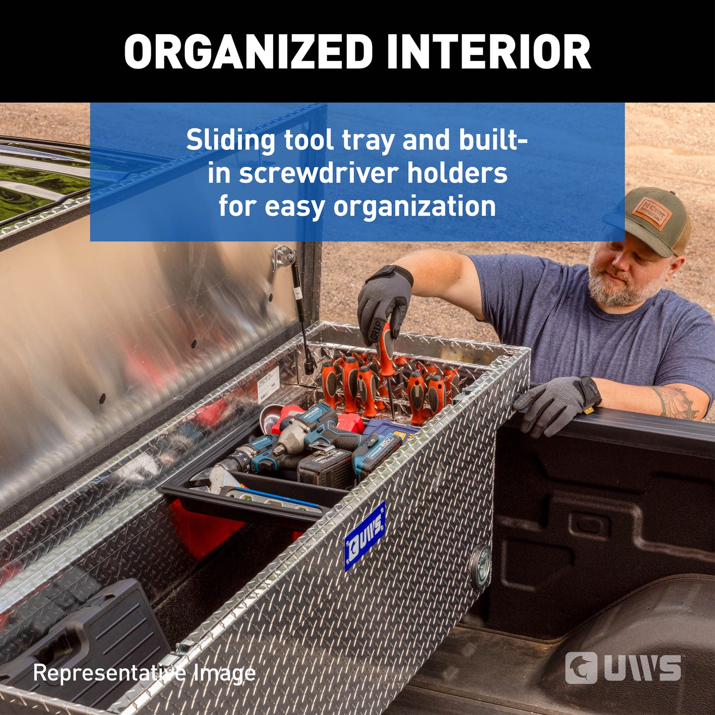 UWS Crossover Tool Box - 72-in - Standard Profile - Single Lid - Deep Angled Tub - Push Button - Bright Aluminum - TBSD-72-A-PB