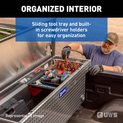UWS Crossover Tool Box - 72-in - Standard Profile - Single Lid - Deep Angled Tub - Push Button - Bright Aluminum - TBSD-72-A-PB