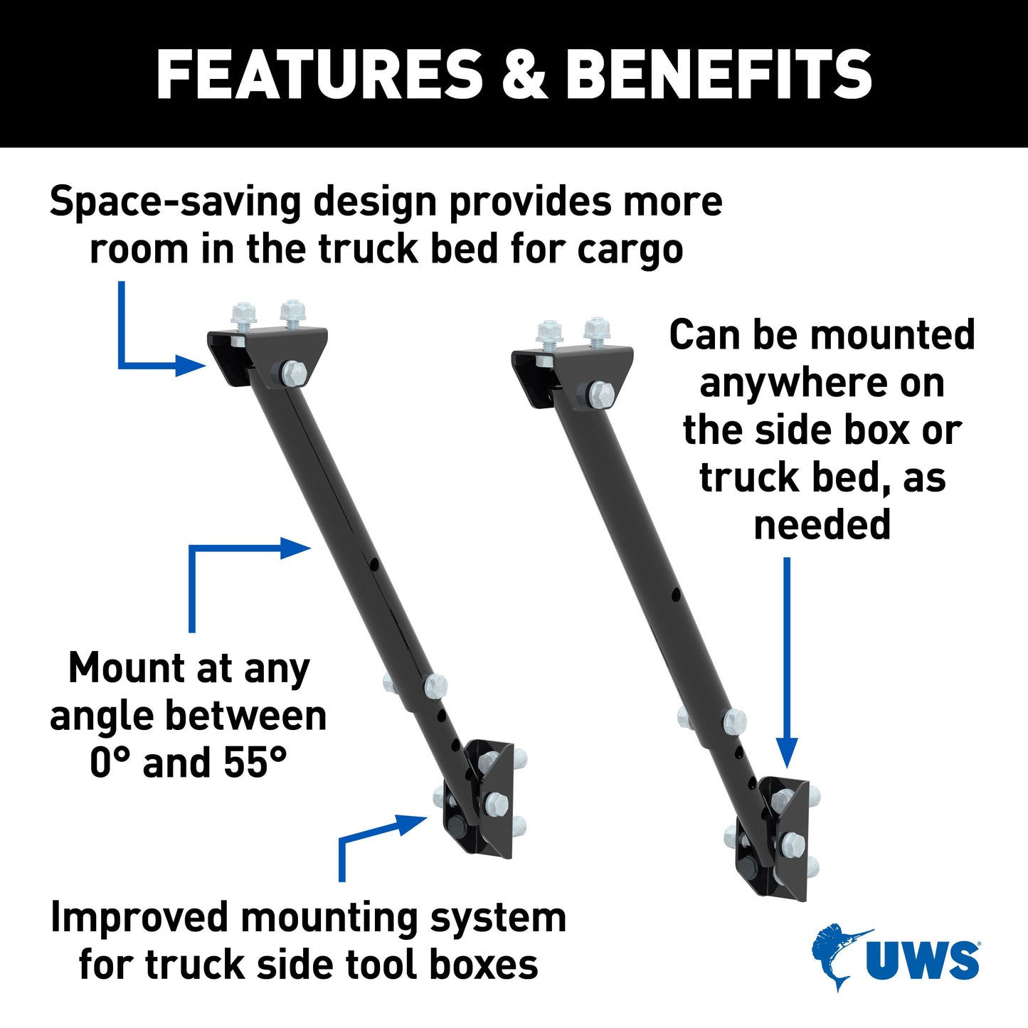 UWS Adjustable Legs for Truck Side Boxes Bright Aluminum Carbon Steel - TBSM-MK2