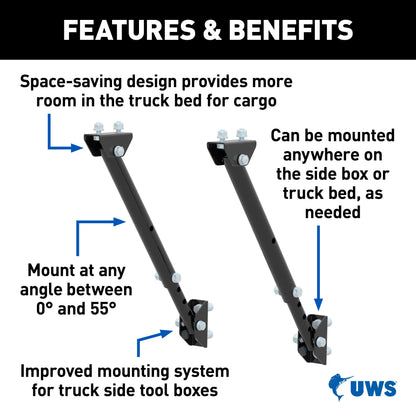 UWS Adjustable Legs for Truck Side Boxes Bright Aluminum Carbon Steel - TBSM-MK2