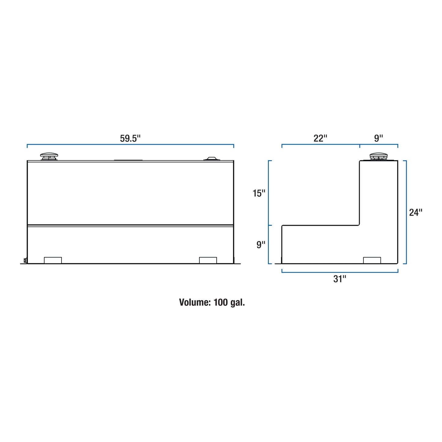 UWS 100-Gallon L-Shape Transfer Tank - Gloss Black - TT-100-L-T-P-B