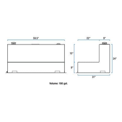 UWS 100-Gallon L-Shape Transfer Tank - Gloss Black - TT-100-L-T-P-B