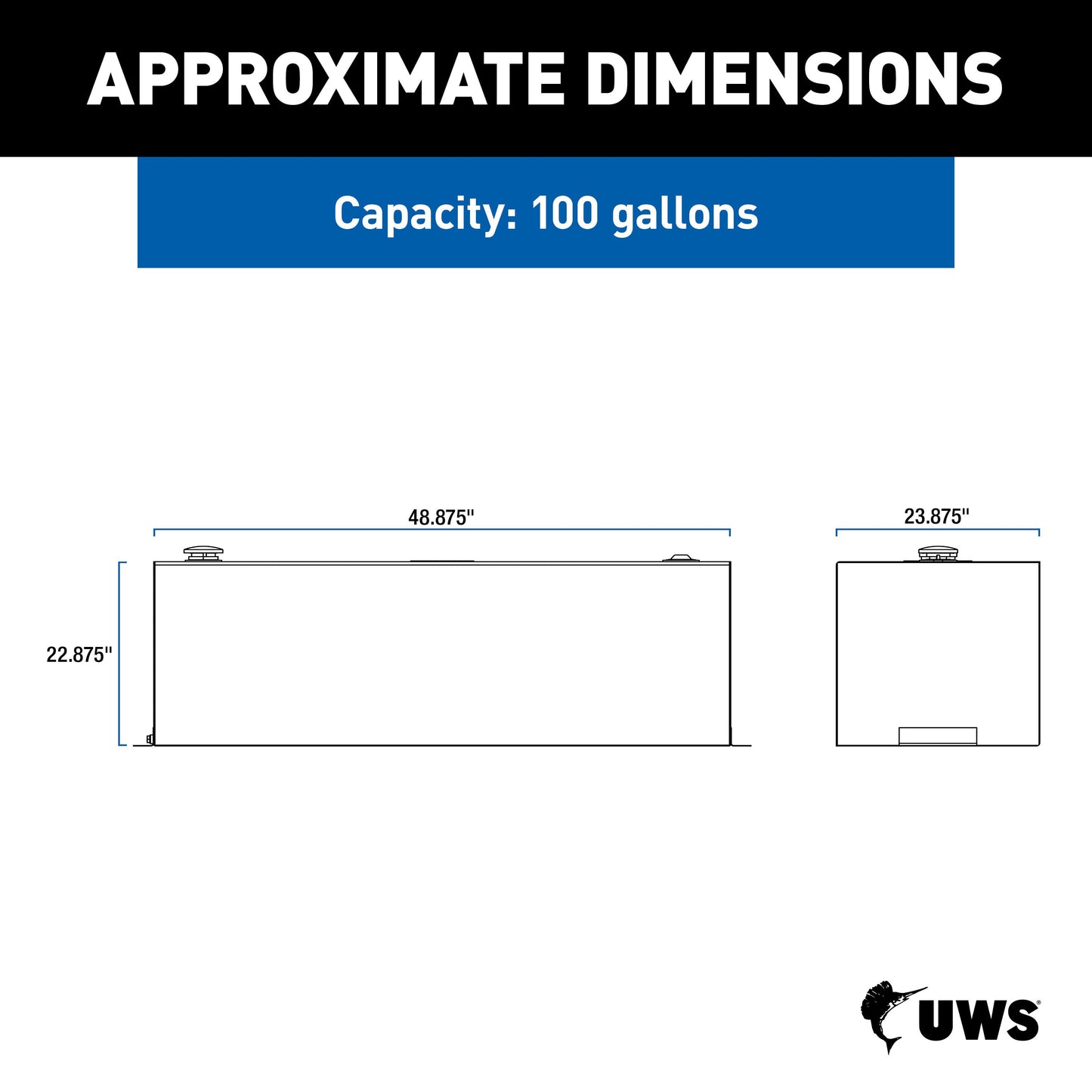 UWS 100-Gallon Rectangle Transfer Tank - Bright Aluminum - TT-100-RT-T-P