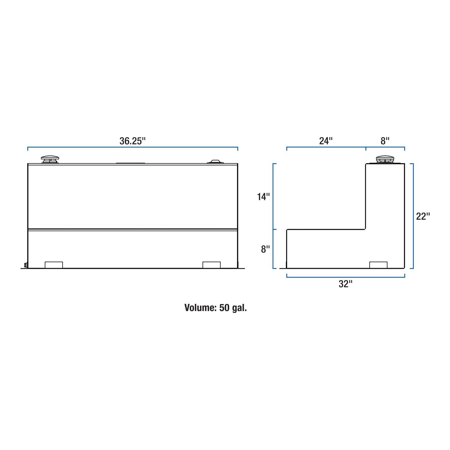 UWS 50-Gallon L-Shape Transfer Tank - Gloss Black - TT-50-L-T-P-BLK