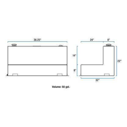 UWS 50-Gallon L-Shape Transfer Tank - Gloss Black - TT-50-L-T-P-BLK