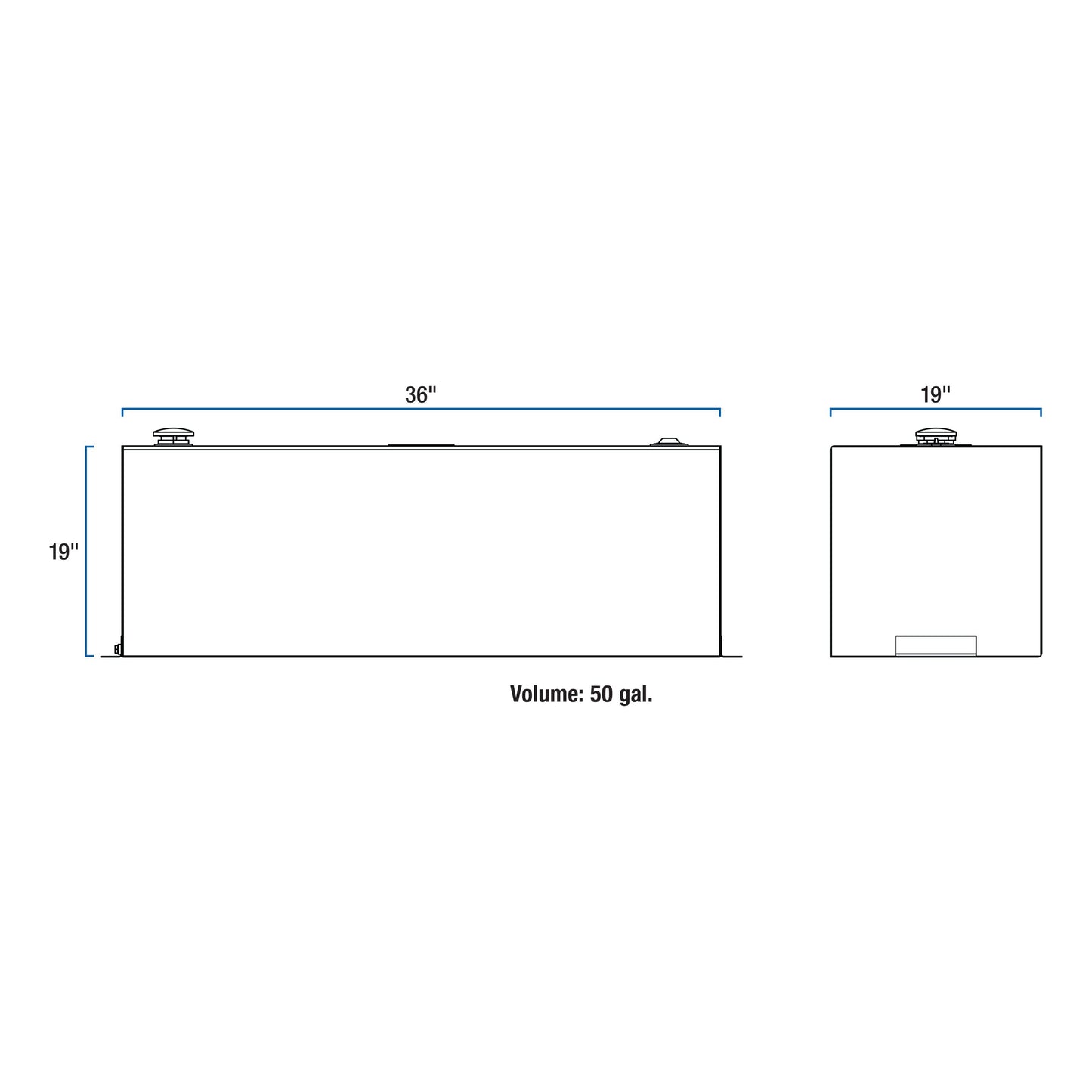 UWS 50-Gallon Rectangle Transfer Tank - Bright Aluminum - TT-50-R-T-P