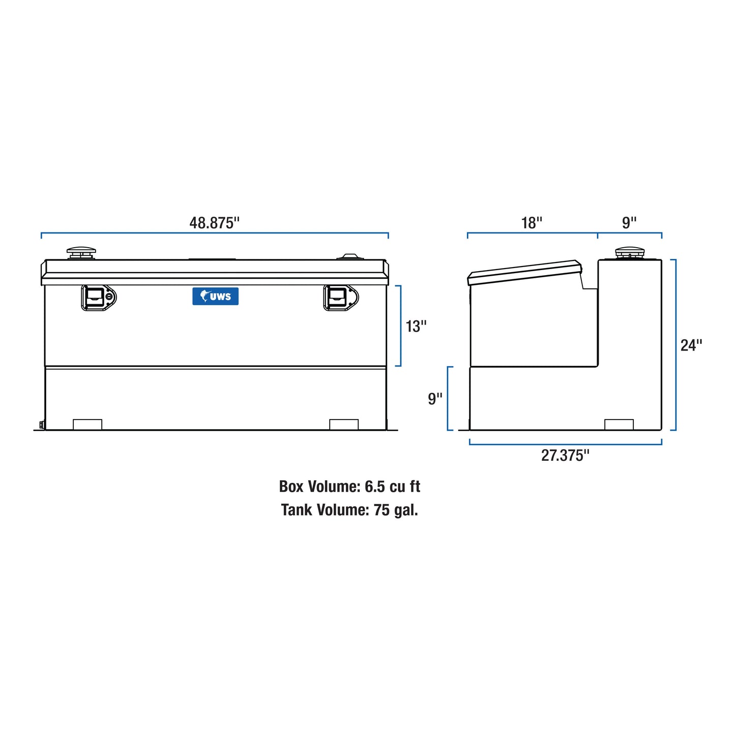 UWS 75-Gallon Combo Transfer Tank - Gloss Black - TT-75-COMBO-BLK