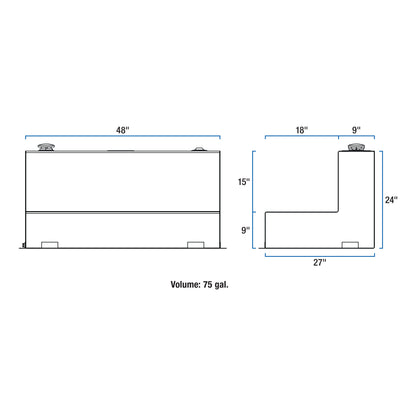 UWS 75-Gallon L-Shape Transfer Tank - Gloss Black - TT-75-L-T-P-BLK