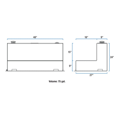 UWS 75-Gallon L-Shape Transfer Tank - Bright Aluminum - TT-75-L-T-P