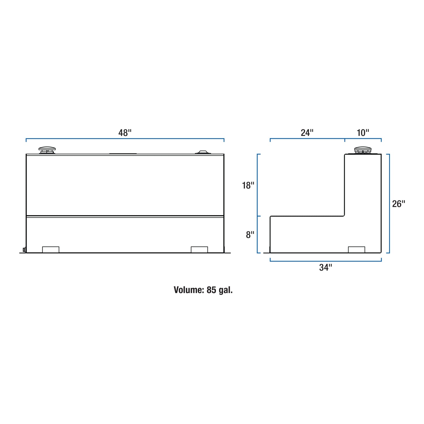 UWS 85-Gallon L-Shape Transfer Tank - Gloss Black - TT-85-L-T-P-BLK