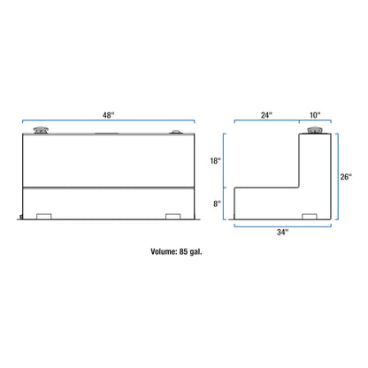 UWS 85-Gallon L-Shape Transfer Tank - Gloss Black - TT-85-L-T-P-BLK