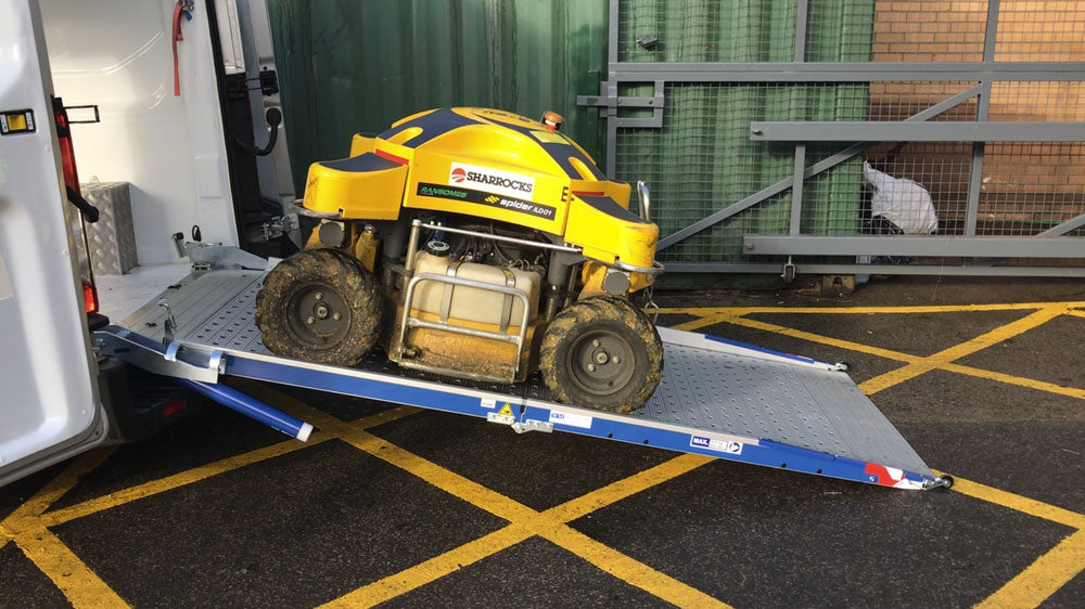 Aluminum Loading Ramp for Mercedes Sprinter Cargo Vans - Ramp Width: 47-in | Ramp Length: 126-in | Ramp Swivel: Left-hand (outward) | Ramp Platform: Perforated