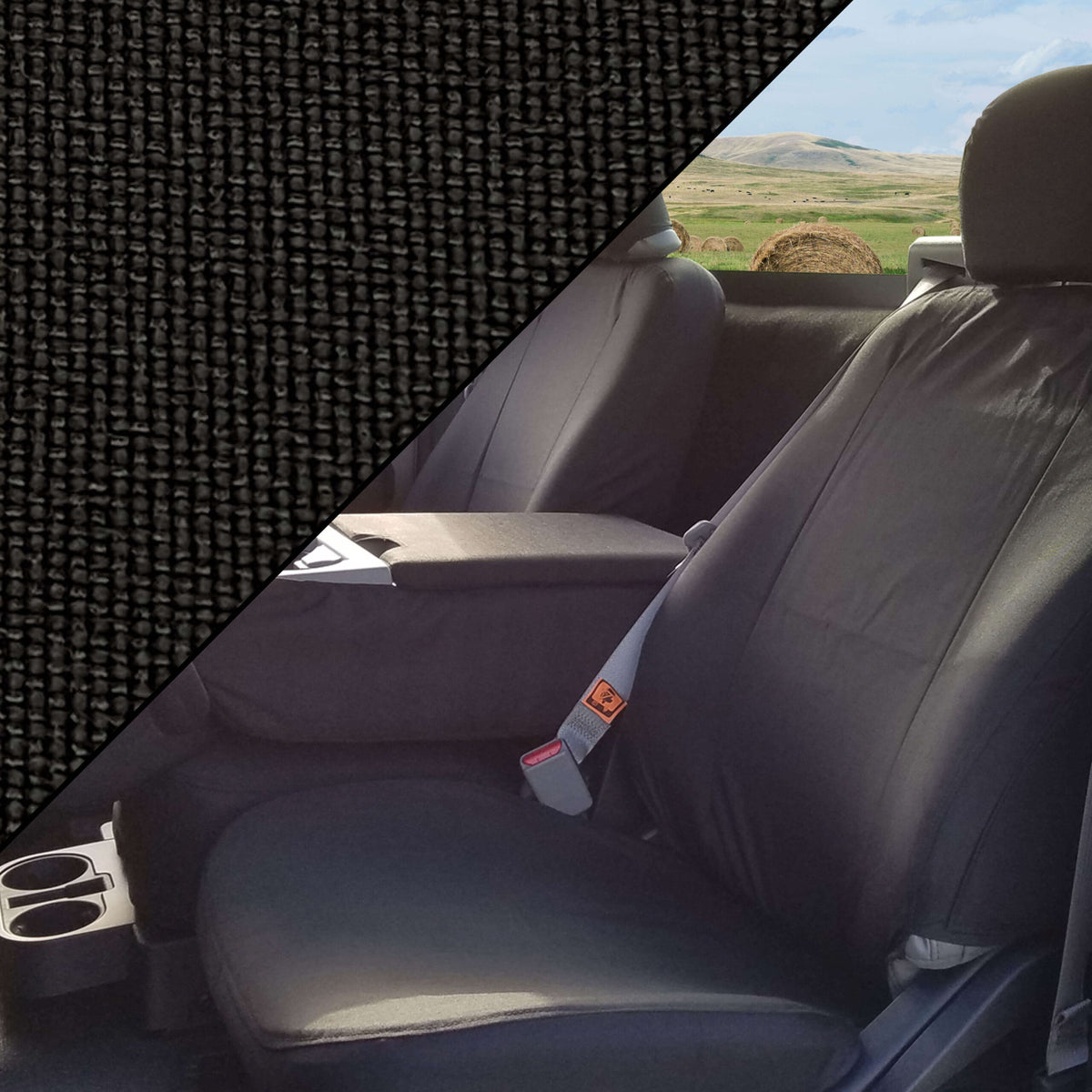 Front Bench Seat Covers for Ford F-150 (2021-2024) - Body Type: Regular Cab | Center Console: Has Work Surface | Color: Black