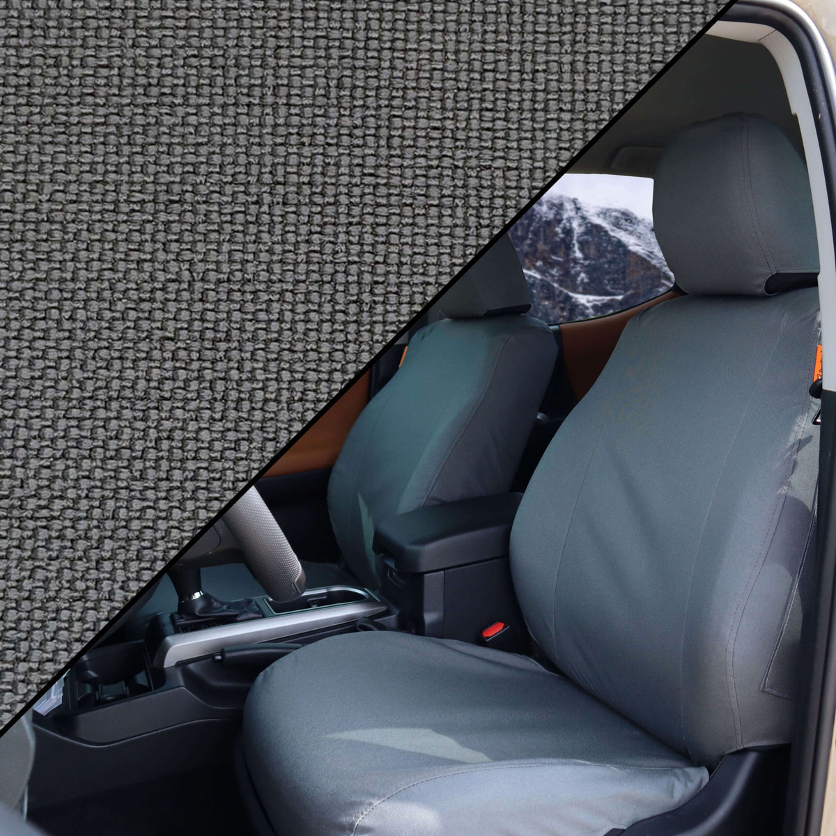 Front Bench Seat Covers for Ford F-150 (2015-2020) - Trim: XL/STX Trim | Body Type: SuperCrew/SuperCab | Center Console: No Storage In Armwrest | Color: Gray