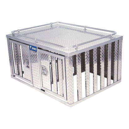 UWS Bright Aluminum 48" X 48" Double-Door Dog Box With Divider