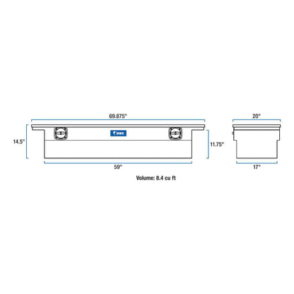 UWS Crossover Tool Box - 69-in - Low Profile - Single Lid - Standard Tub - Secure Lock Handles - Bright Aluminum - SL-69-LP