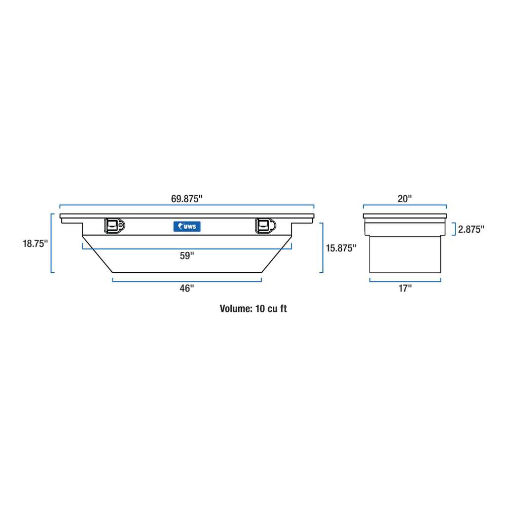 UWS Crossover Tool Box - 69-in - Low Profile Lid - Angled - Deep