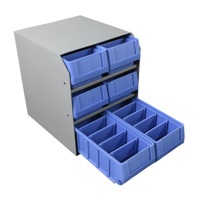 Small Parts Bins (40330) In Steel Shelf Cabinet - 6 Bins