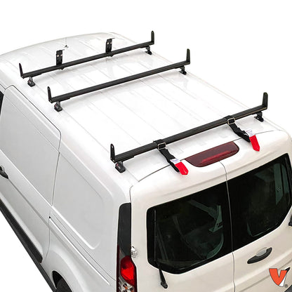 Black Vantech J2000 roof rack system on a white van with visible brand logo.